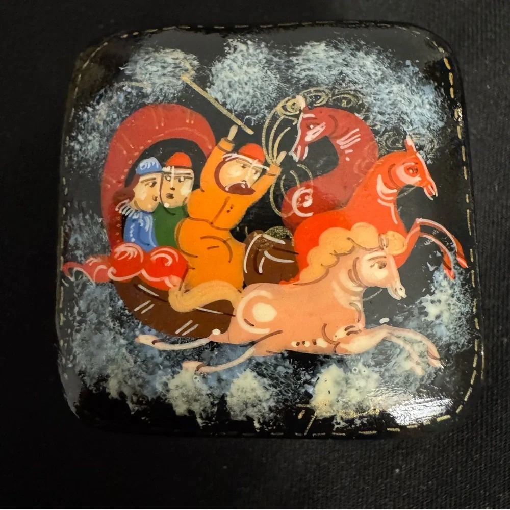 Set of 4 Russian Lacquer Trinket Boxes - Folklore Inagery